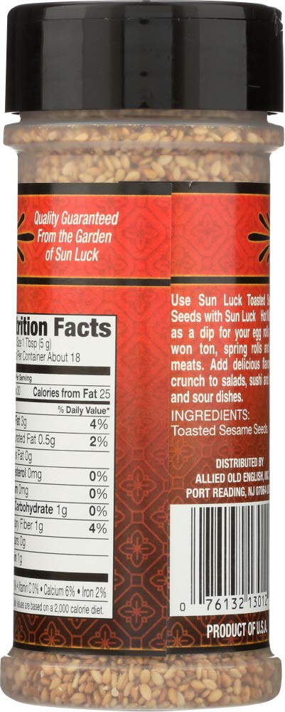 Sun Luck Toasted Sesame Seeds All Natural Gluten Free 3.25 Ounces (3 Pack)