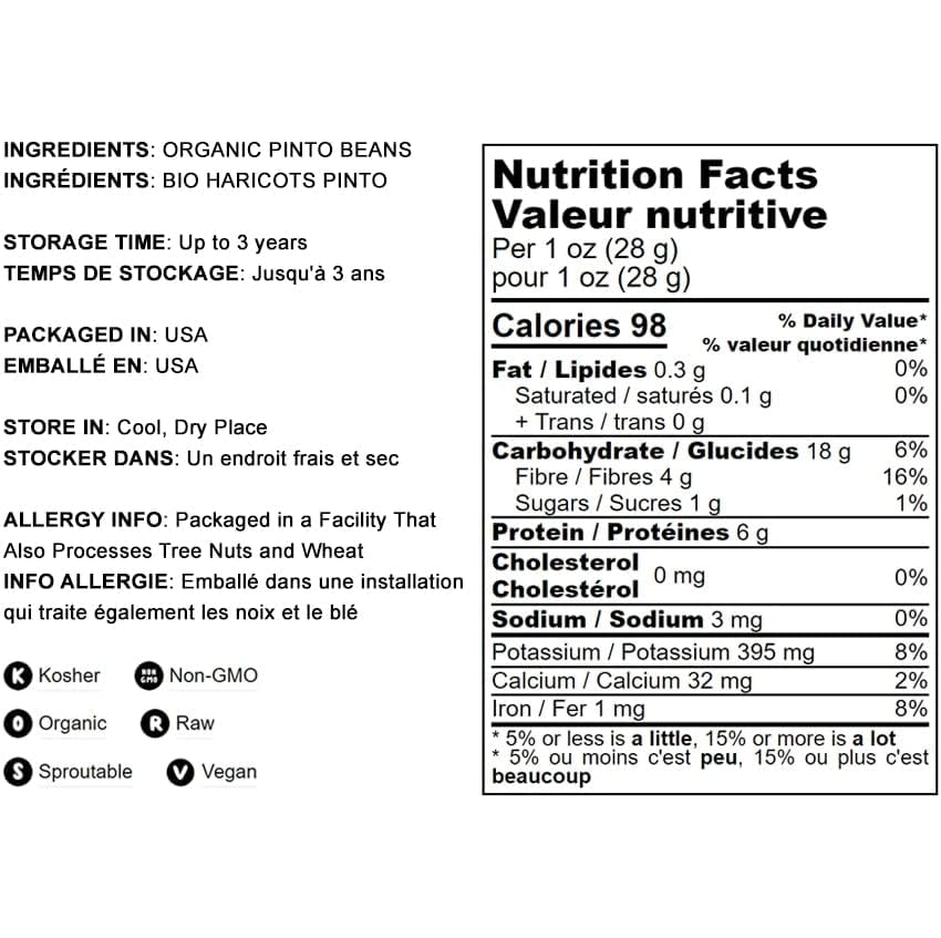Food To Live Organic Pinto Beans, 25 Pounds, Non-Gmo, Frijioles Pintos, Whole Dried Beans, Sproutable, Vegan, Kosher, High In Ir