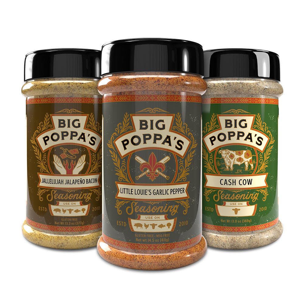 Big Poppa Smokers Gourmet Burger Kit - 3-Pack BBQ Seasoning with Jalapeño Bacon, Garlic Pepper & Beef Seasoning - Gluten-Free