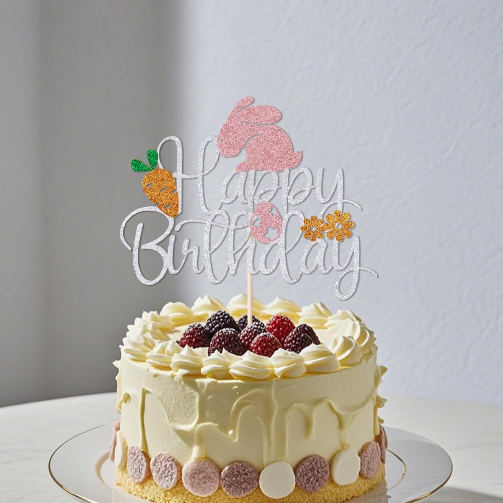 Happy Birthday Easter Cake Topper, Easter Religious Holidays, Baby Shower Party Celebration/Bunny Ear Cake Decoration Supplies (