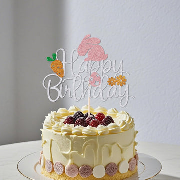 Happy Birthday Easter Cake Topper, Easter Religious Holidays, Baby Shower Party Celebration/Bunny Ear Cake Decoration Supplies (