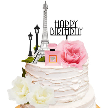 8 Pcs Paris Cake Topper Eiffel Tower Cake Topper With Happy Birthday Cake Topper Street Lamp Rose 7 Inch Eiffel Tower Party Deco