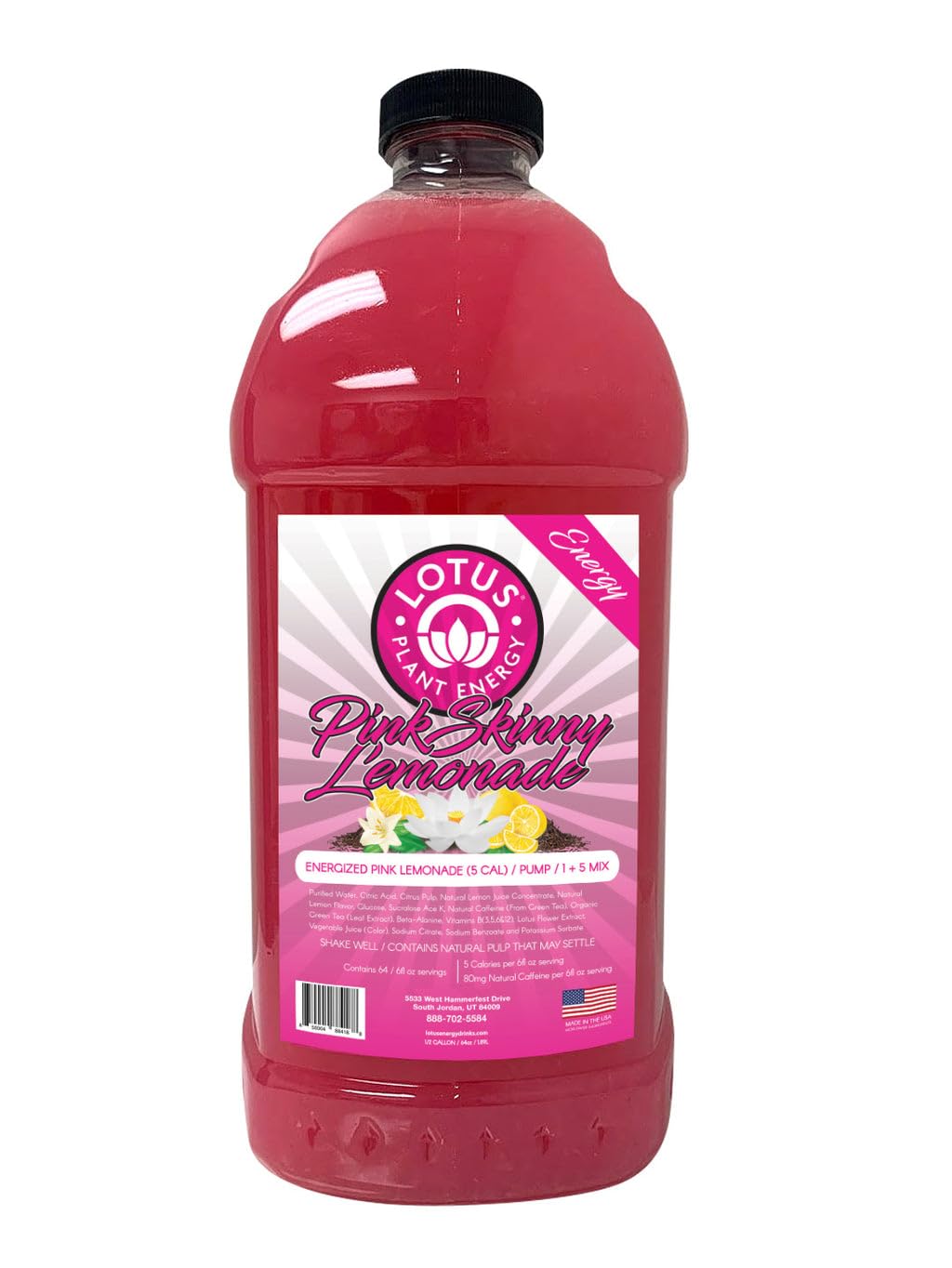 LOTUS PLANT POWER DRINK Skinny Pink Lotus Energy Lemonade Concentrate, Low Sugar, 64 fl oz, Natural Caffeine from Green Coffee Bean