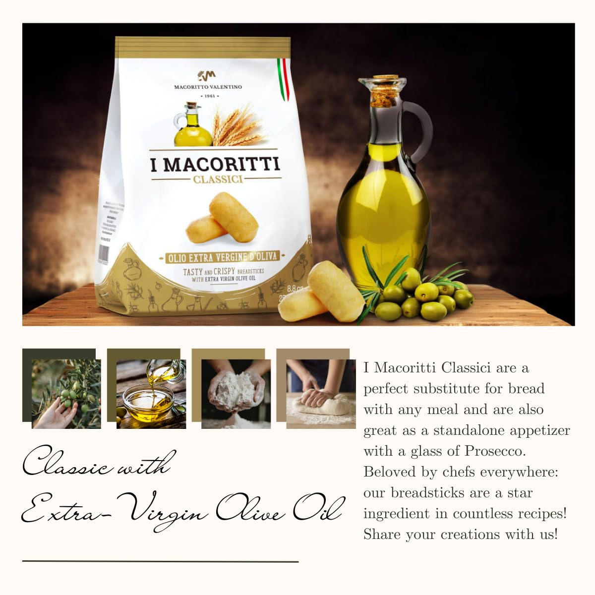I Macoritti Mini Breadsticks with Extra Virgin Olive Oil, 2 Pack, Authentic Italian Snack, 8.8 oz, No Artificial Flavors