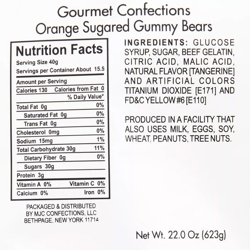 The Hampton Popcorn Company Orange Gummy Bears, 22 Ounce Resealable Bag, Sugared Orange Candy
