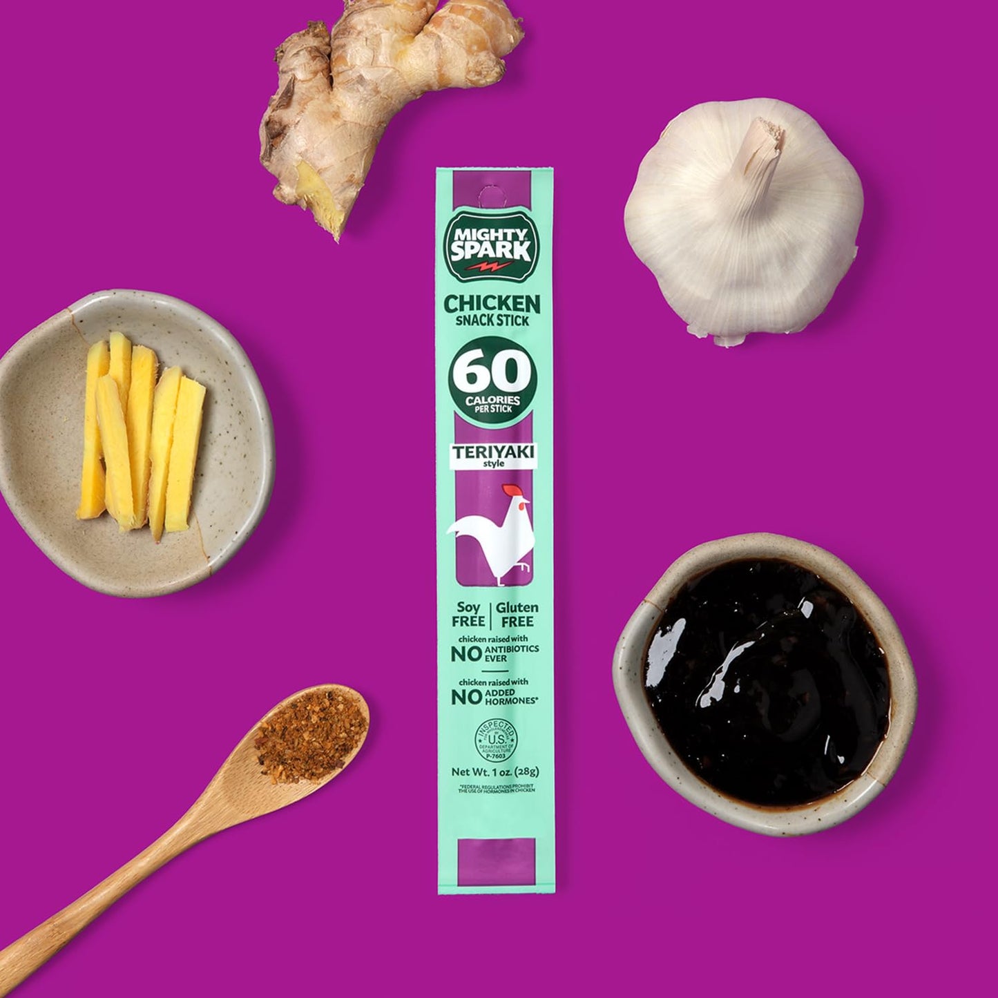 Mighty Spark Chicken Snack Sticks - Teriyaki - 6g of Protein  No s  No  s  Gluten Free  Soy Free Meat Sticks - High Protein Keto Snacks  Weight Watchers Approved - 12 Count