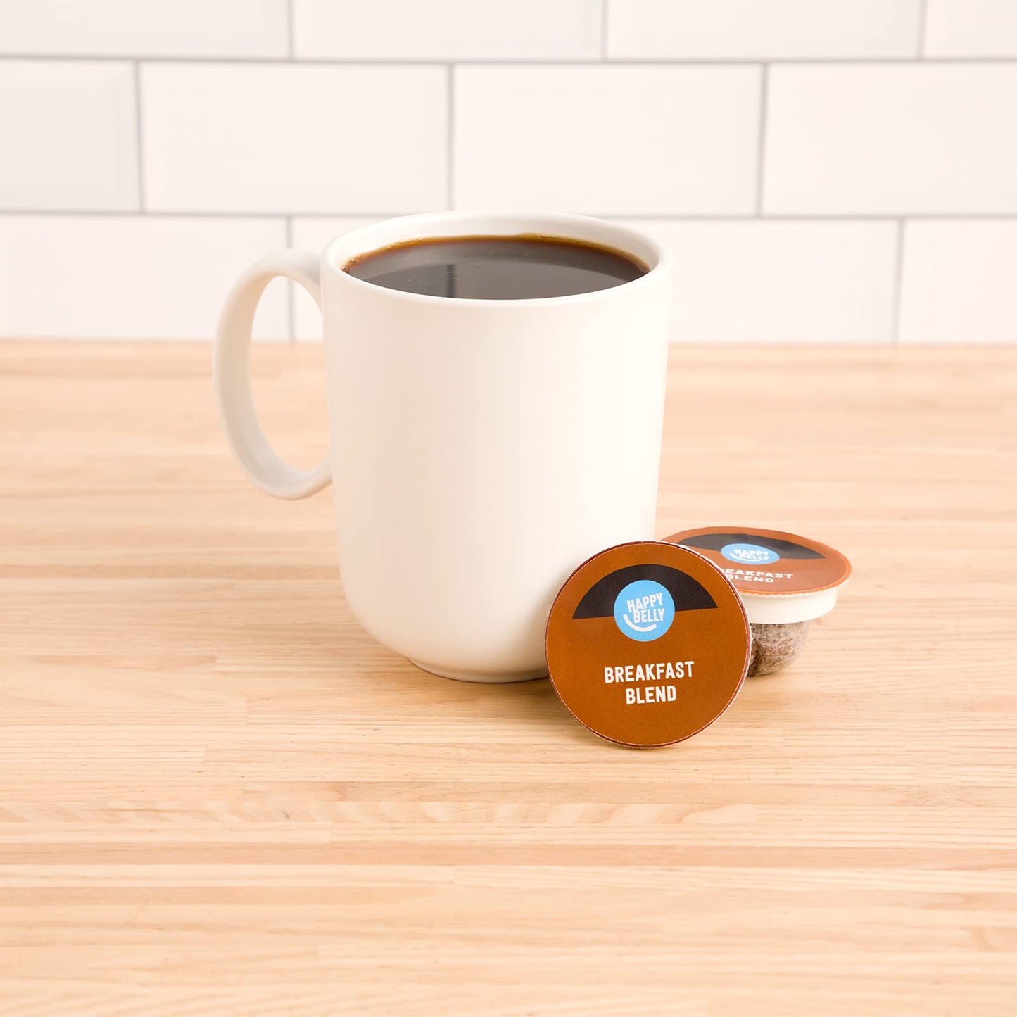 Happy Belly Breakfast Blend Coffee Pods, Light Roast, 96 Count, Compatible with K-Cup Brewer
