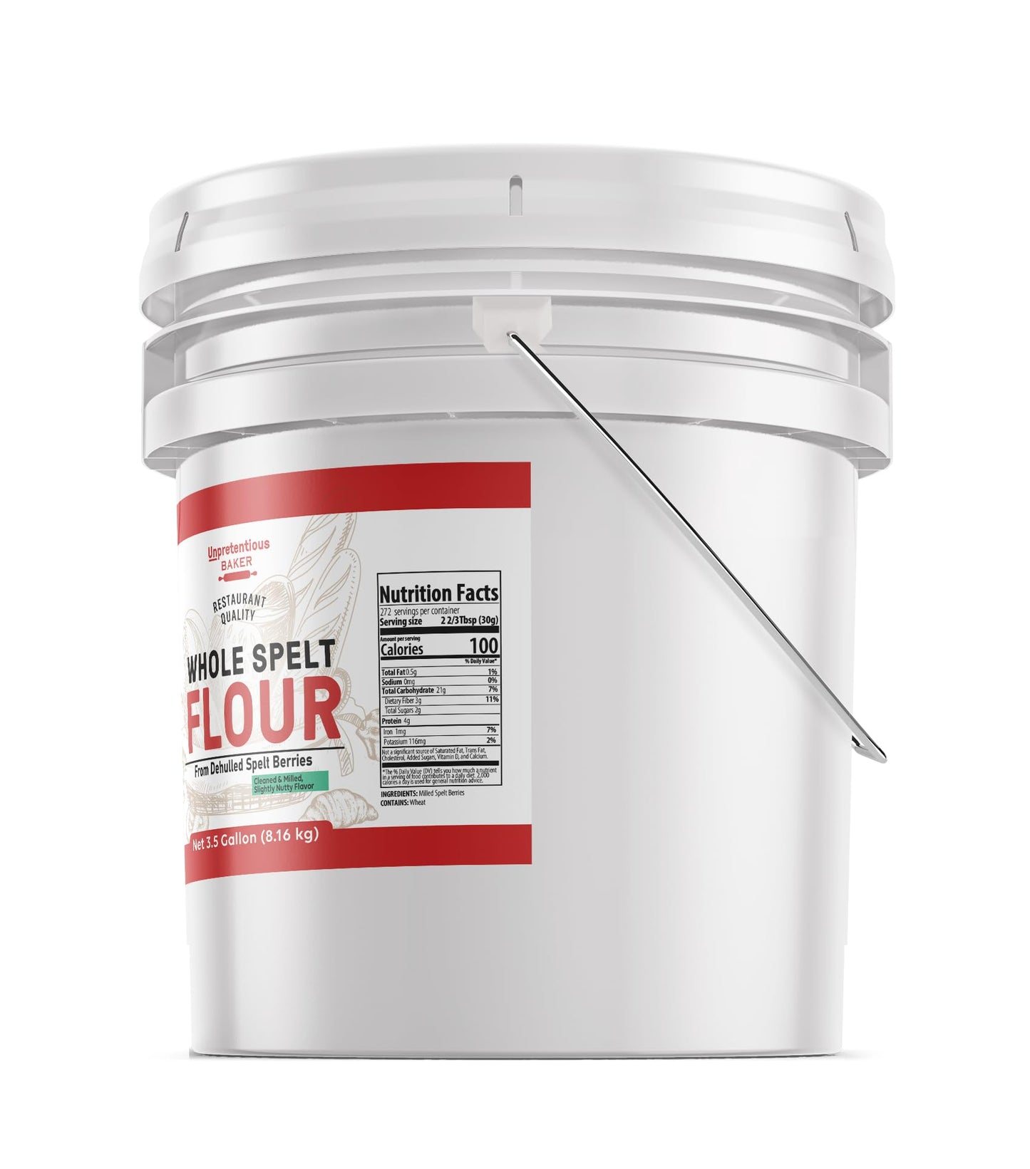 Unpretentious Whole Spelt Flour, 3.5 Gallon Bucket, Light & Airy Flour, From Dehulled Spelt Berries
