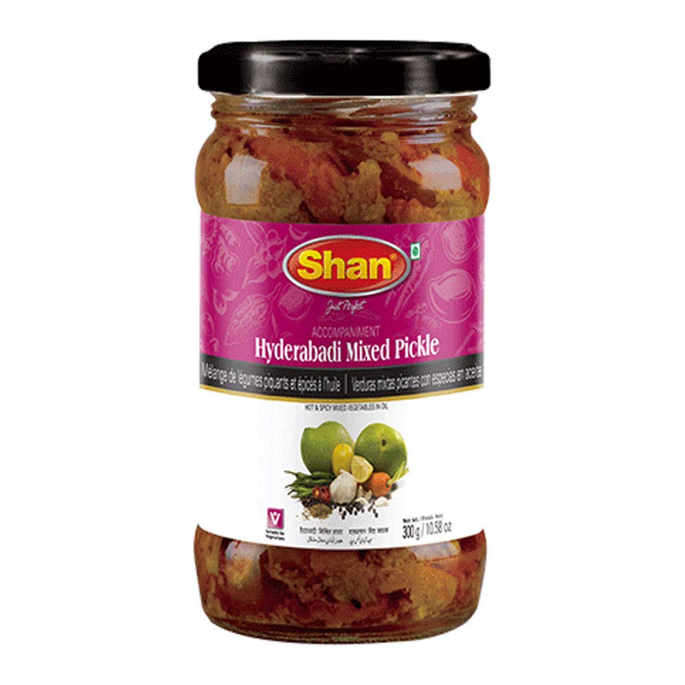 Shan Hyderabadi Mixed Pickle 10.58 oz (300g) - Hot and Spicy Mixed Vegetables Pickled in Oil - Perfect Accompaniment to Everyday