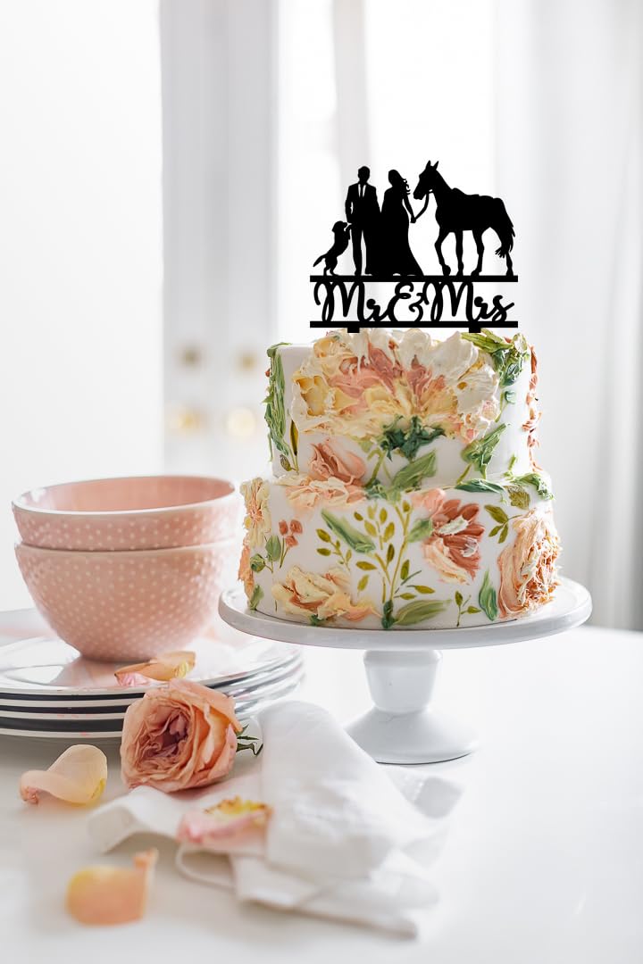 keonsatrz Horse Wedding Cake Topper, Farmer & Cowboy/Cowgirl Theme, Acrylic, 5.9W x 6.7H, Earth Tones