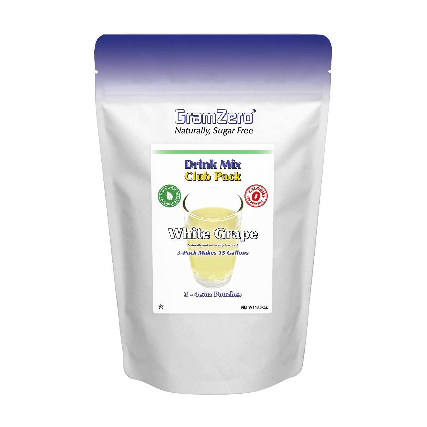Gramzero White Grape Zero Calorie Sugar Free Drink Mix, Great For Nutrition Club Loaded Teas, Stevia Sweetened