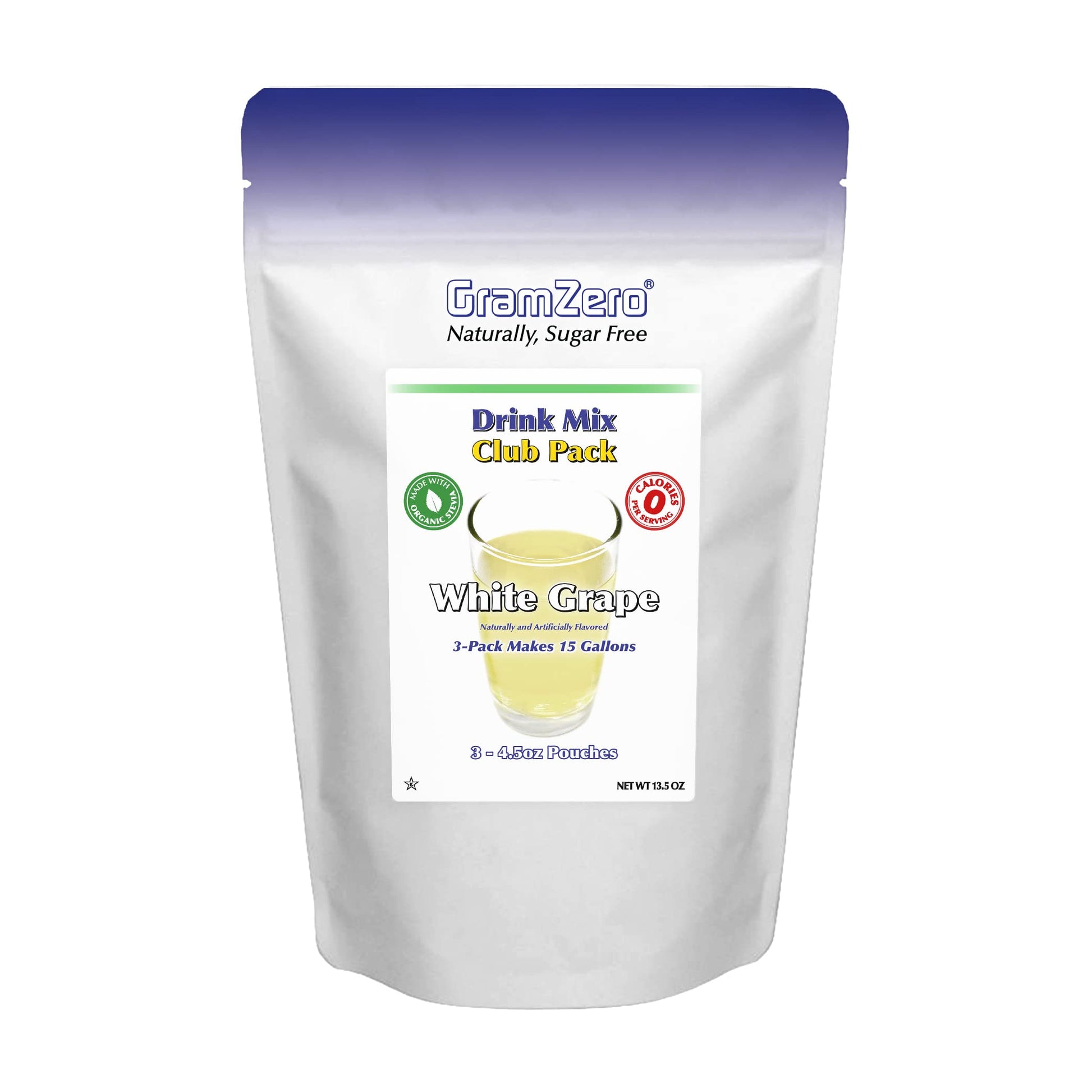 Gramzero White Grape Zero Calorie Sugar Free Drink Mix, Great For Nutrition Club Loaded Teas, Stevia Sweetened