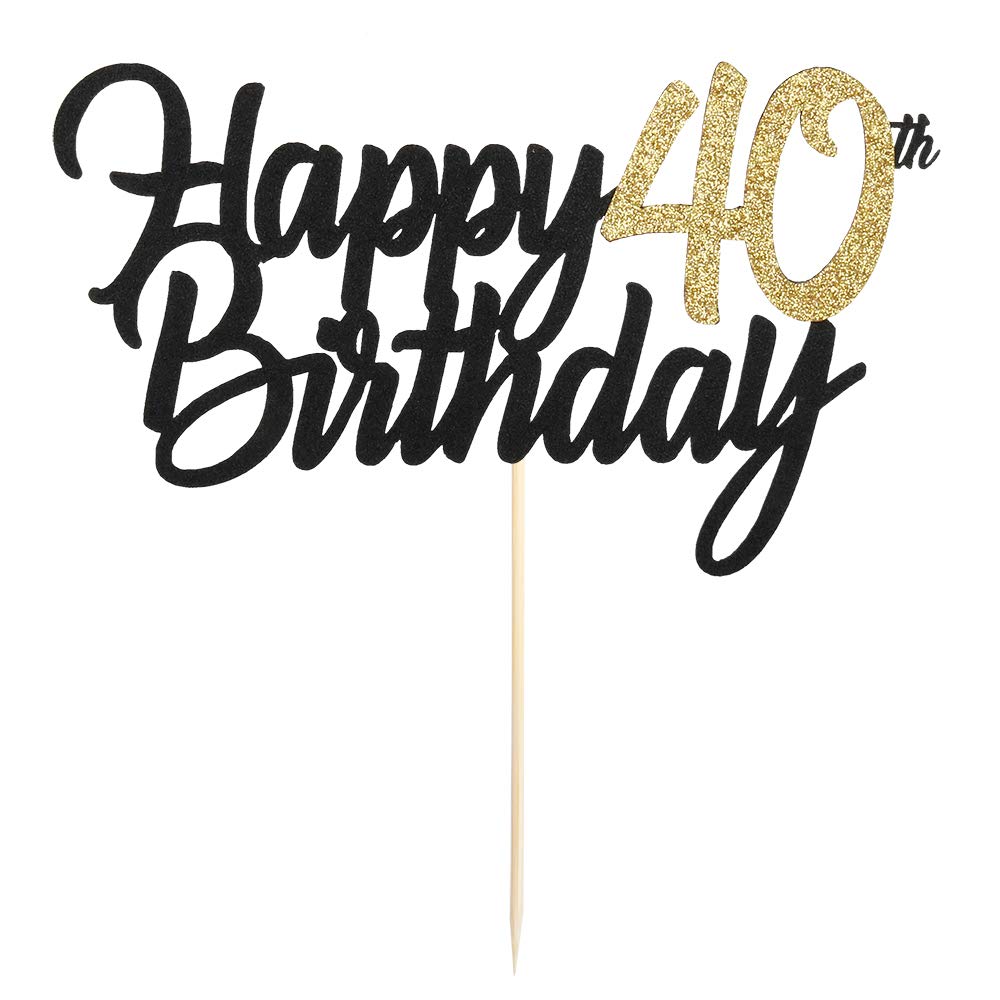 Palasasa Black Gold Glitter Happy Birthday Cake Topper - 40 Anniversary/Birthday Cake Topper Party Decoration (40Th)