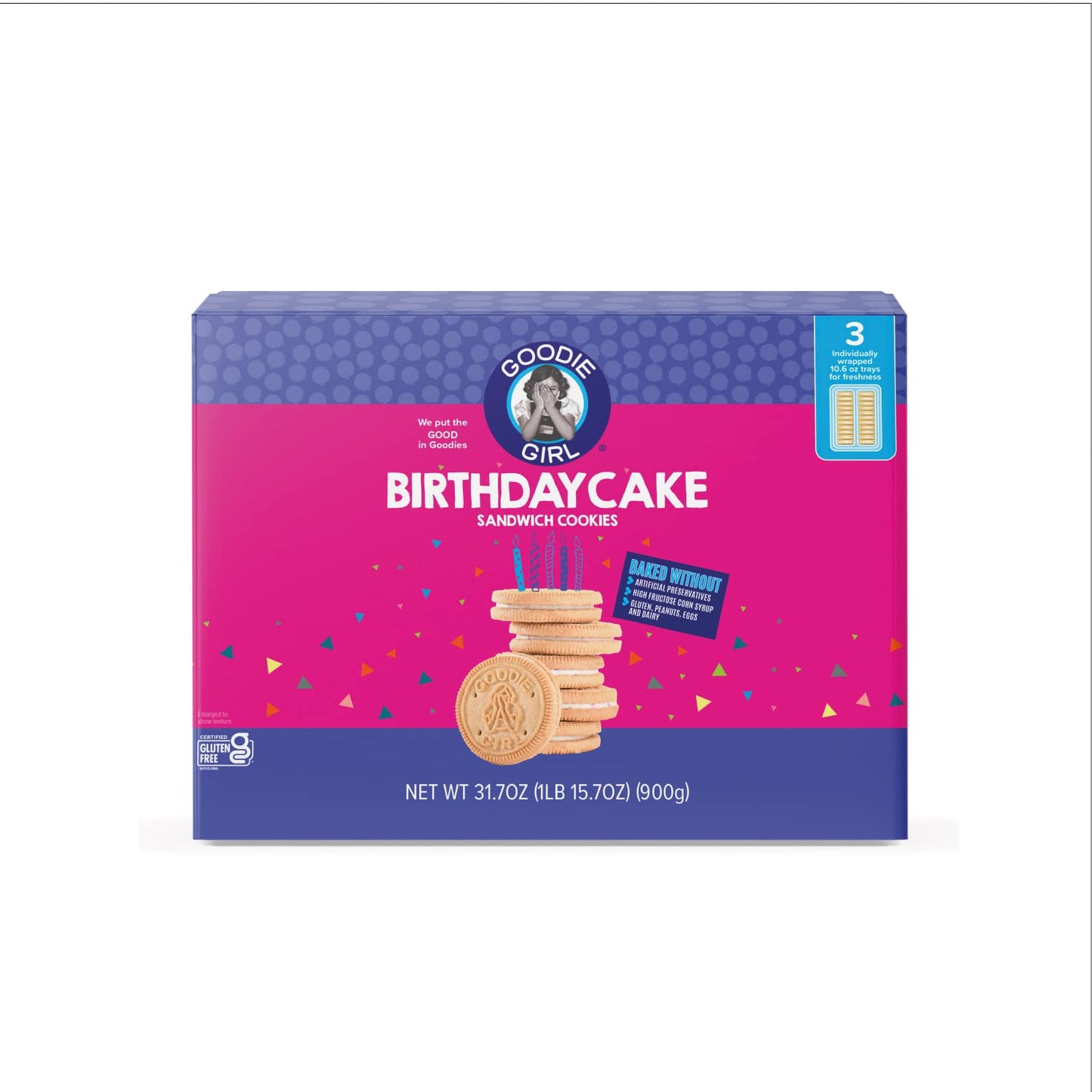 Goodie Girl Birthday Cake Gluten Free Cookies | Gluten Free, Peanut Free, Egg Free, Dairy Free (Includes 1 Box)