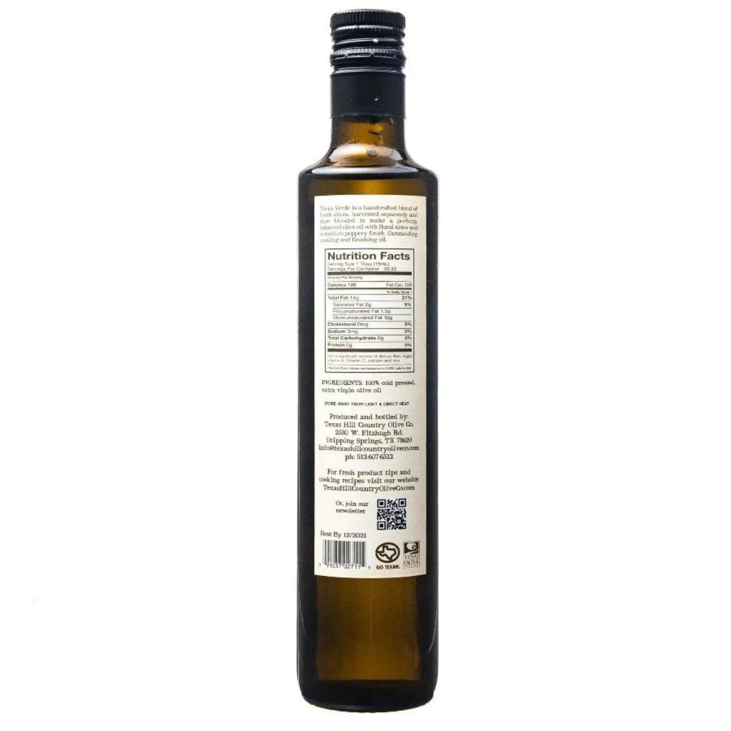 Texas Hill Country Olive Co Extra Virgin Olive Oil, Cold Pressed, Rich & Fruity, 500 ml (2 Pack)
