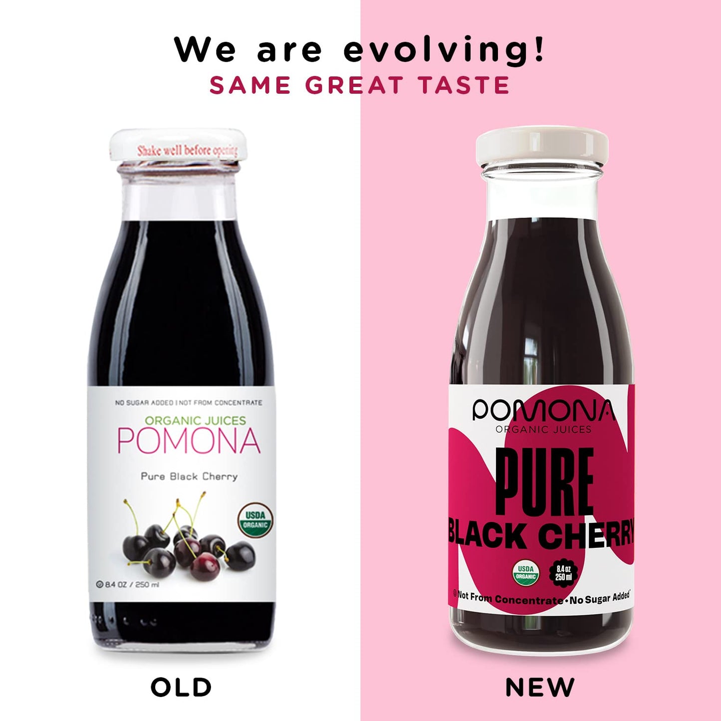 Pomona Organic Pure Black Cherry Juice, Cold Pressed Organic Juice, Non-Gmo, No Sugar Added, Not From Concentrate, Gluten Free, Kosher Certified, Preservative Free 8.4 Ounce (Pack Of 12),