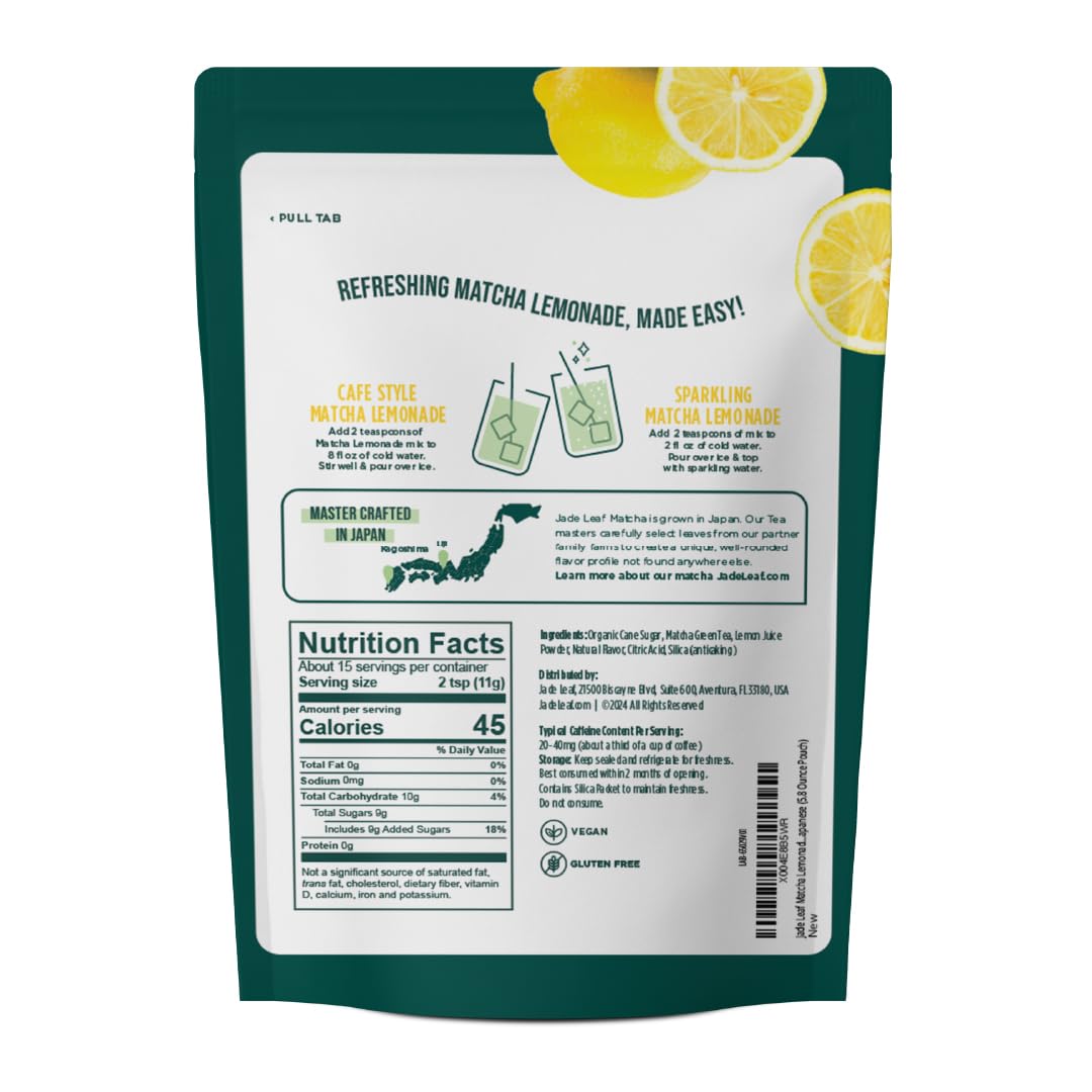 Jade Leaf Matcha Organic enhanced Ceremonial Grade Matcha Green Tea Powder - Japanese - Culinary  Ingredient  Ceremonial Barista Teahouse  Latte  Collagen  5.8 Ounce (Pack of 1)  Matcha Lemonade