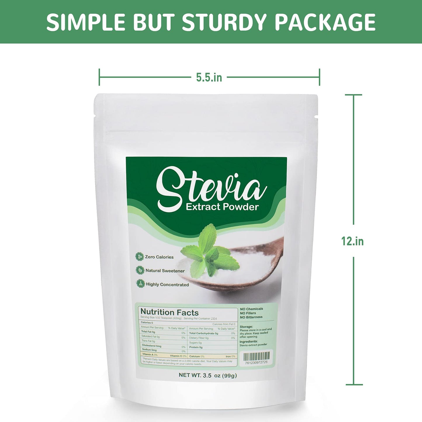 Ccnutri Stevia Pure Stevia Powder 3.5Oz(99G), Stevia Sweetener Premium Sugar Substitute-No Fillers, No Bitterness, Zero Calorie,