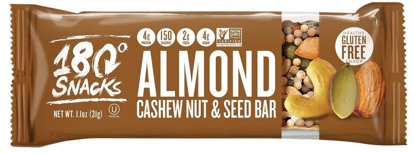 180 Snacks Fruit Nut & Seed Crunch Bar 1 Pack, 5 Snack Bars (Almond Cashew)