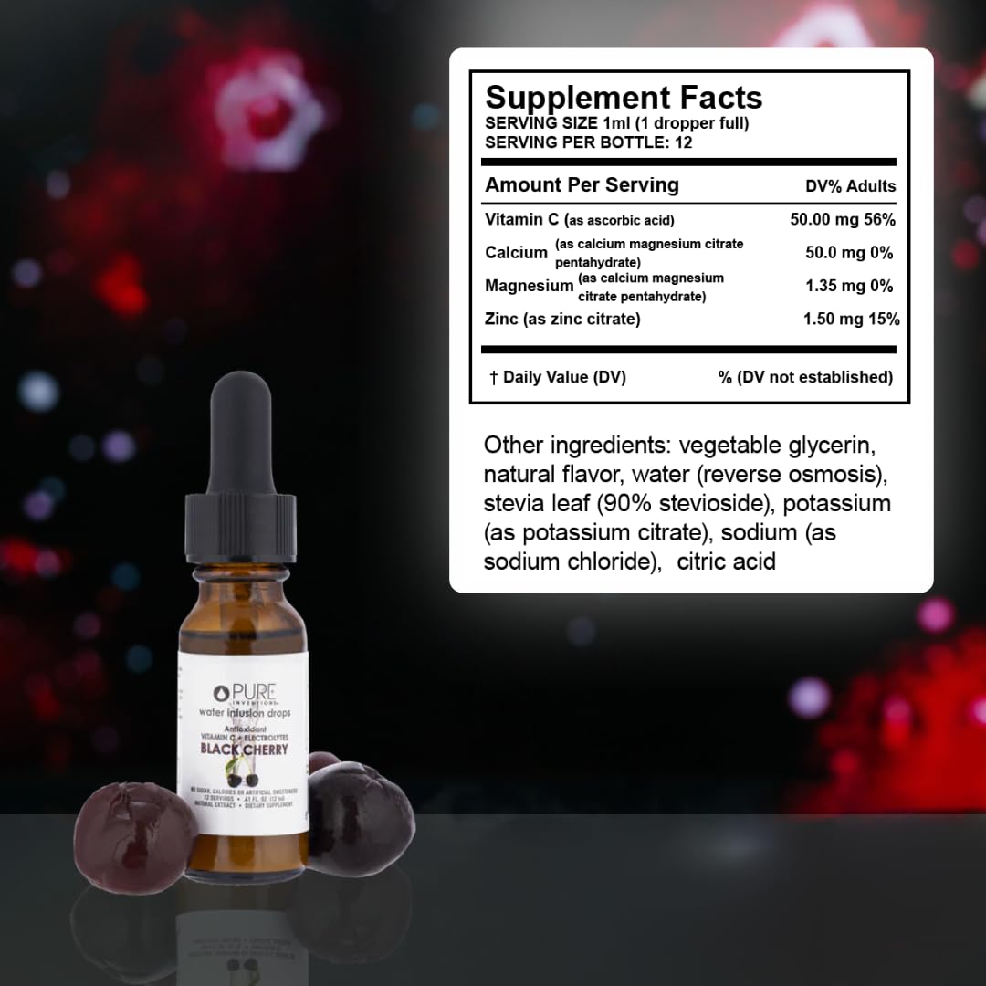 Pure Inventions Water Infusion Drops - Antioxidants, Vitamin C, Electrolytes - 0.34 Fl Oz - Black Cherry