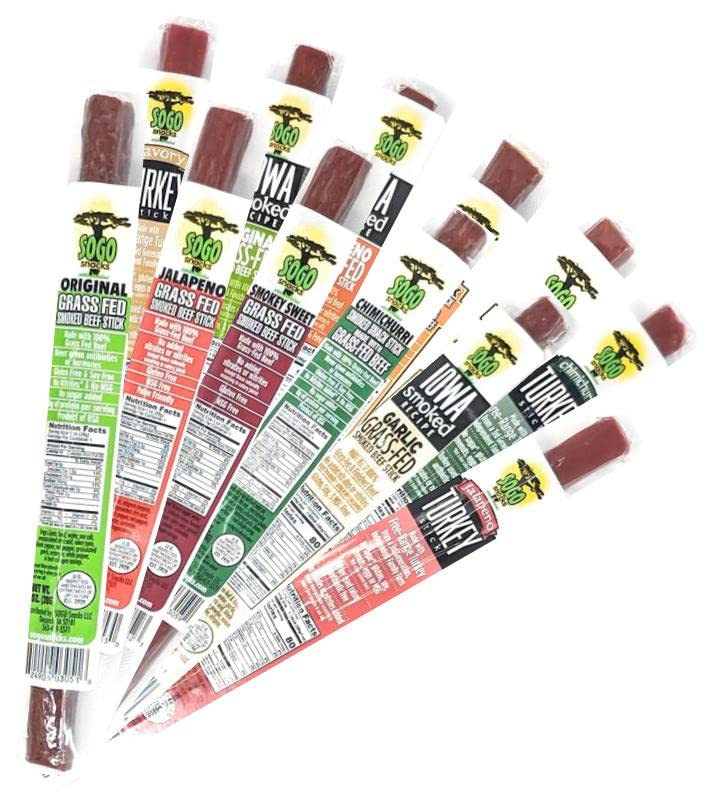 Sogo Snacks 12 Flavor Variety Meat Sticks, Grass-fed Beef & Free-range Turkey, 1 oz Stick, Pack of 24, No Added Nitrates or Allergens