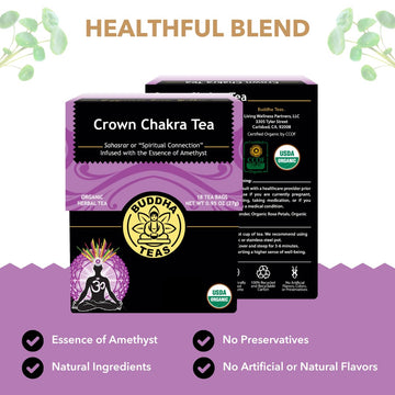 Buddha Teas - Crown Chakra Tea - Organic Herbal Tea - For Spiritual Connection - With Lavender, Gotu Kola Leaf, Rose Petal & Ame