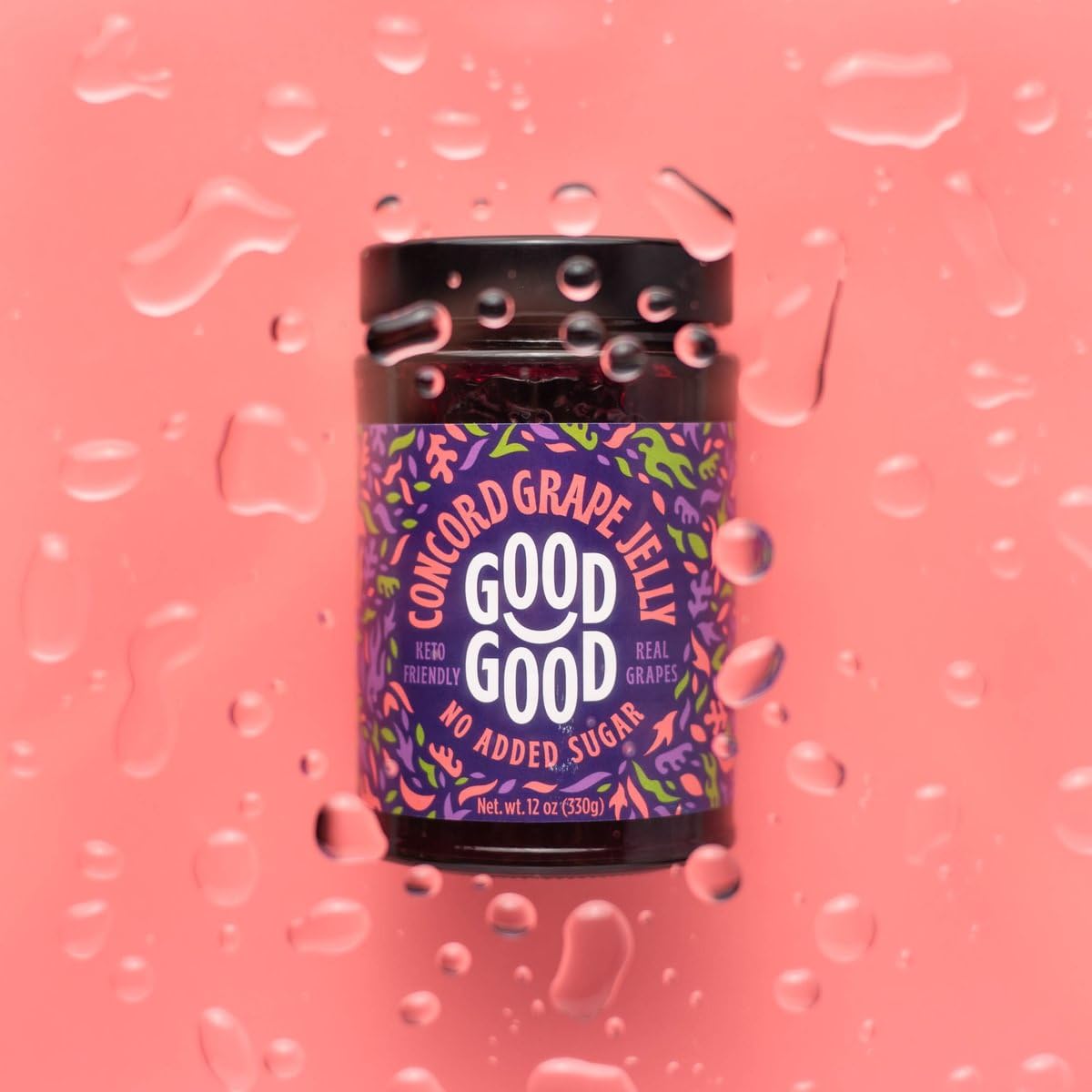 GOOD GOOD No Added Sugar Fruit Jam Variety Pack of 4 - Keto Friendly Jelly - Strawberry, Concord Grape, Forest Fruits and Raspbe