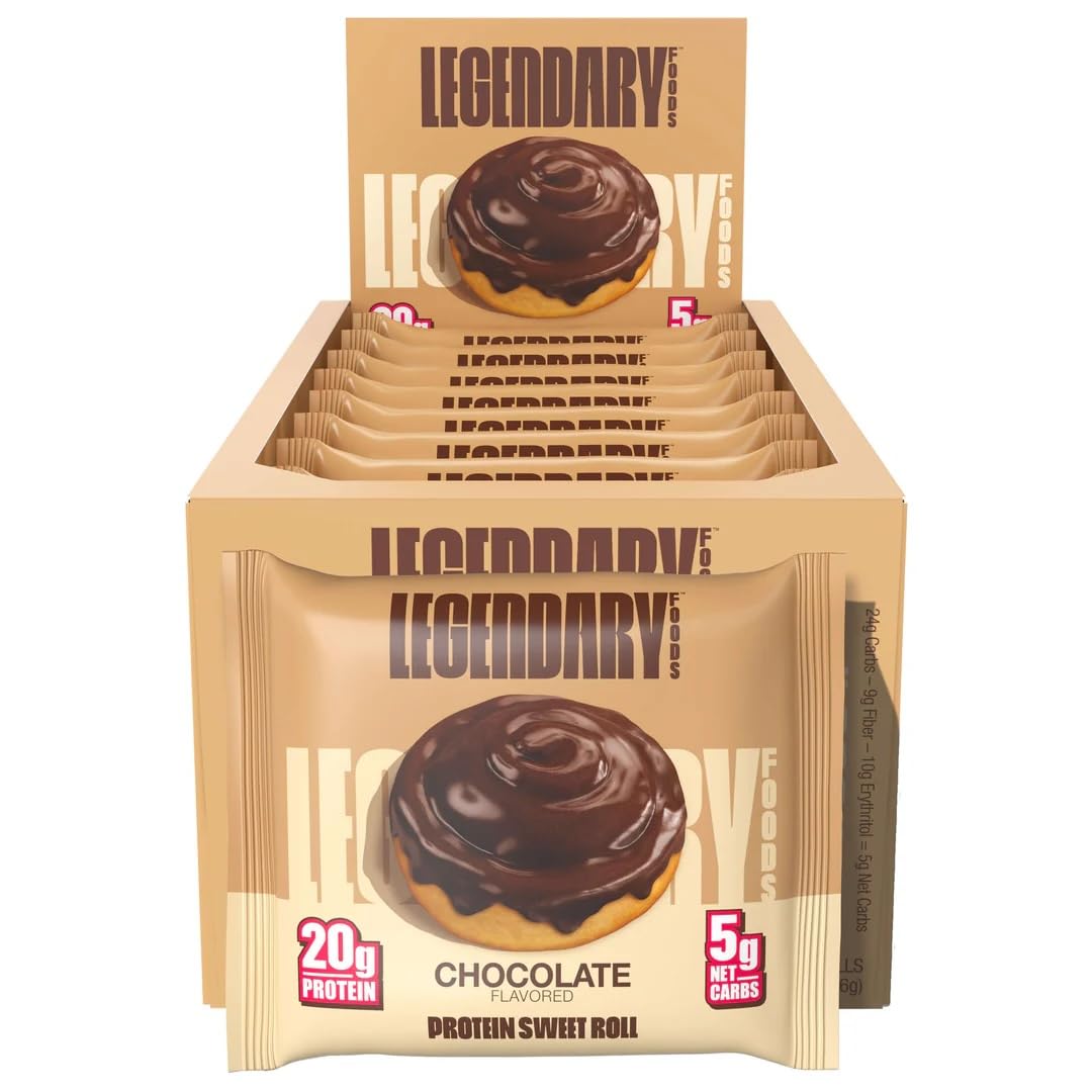 Legendary Foods High Protein Snack - Chocolate Sweet Roll, 20g Protein Bar Alternative, Low Carb, Gluten Free, 10 Count
