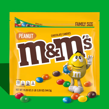 M&M'S Peanut Milk Chocolate Candy, Super Bowl Chocolates Family Size, 19.2 Oz Bag