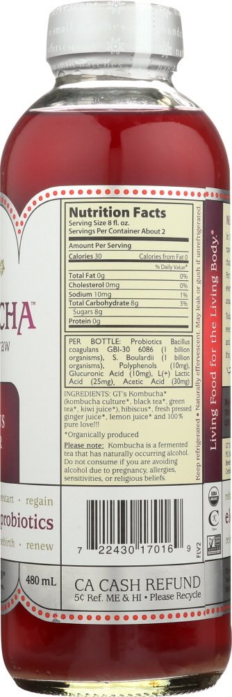 Gt'S Enlightened Kombucha, Hibiscus, 16 Ounce (Pack Of 12)