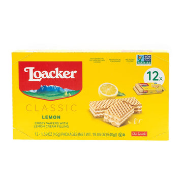 Loacker Classic Lemon Wafers - Premium Crispy Wafer Cookies With Lemon Cream Filling - Multipack Of 12 Snack Packs - Non-Gmo - Sicilian Lemons - 45G/1.59Oz, Pack Of 12