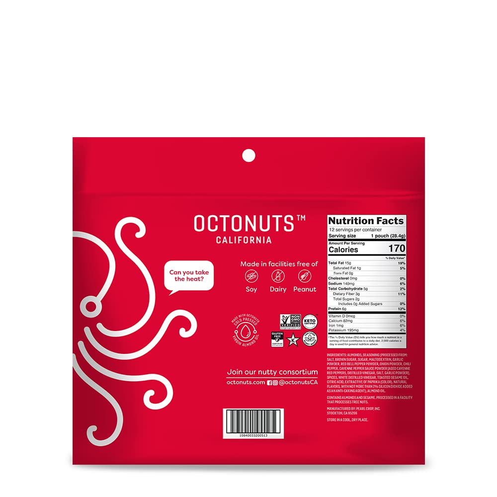 Octonuts Korean BBQ Almonds - 12 Individually Wrapped Snack Packs (1oz Each), Healthy Snacks for Adults and Kids, Non-GMO, Keto
