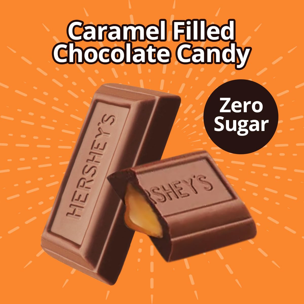Hershey Zero Sugar Caramel Filled Chocolate Candy 1 Pound Approx 50 Pieces - Individuuly Wrapped Sugar Free Candy Bars For Parti