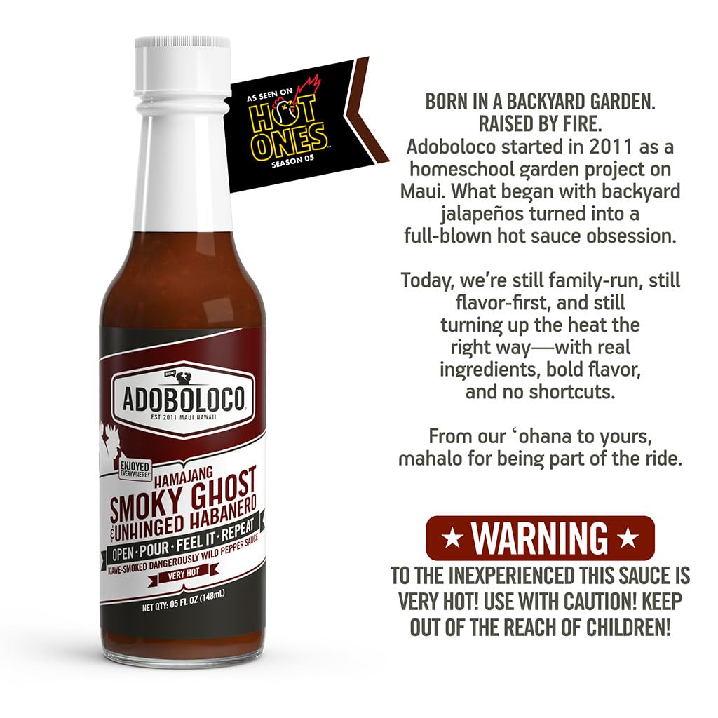 Adoboloco Hot Sauce Hamajang - Very Hot Smoked Ghost Pepper Chili Sauce - 5 Fl Oz