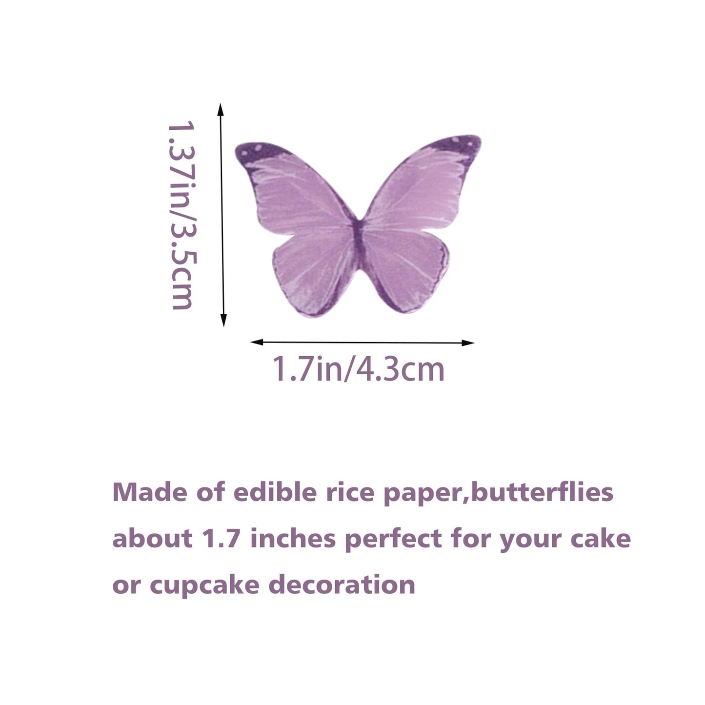 50Pcs Edible Purple Butterfly Cupcake Toppers Edible Wafer Paper Butterfly Decorations For Women Girls' Happy Birthday Cake Topp