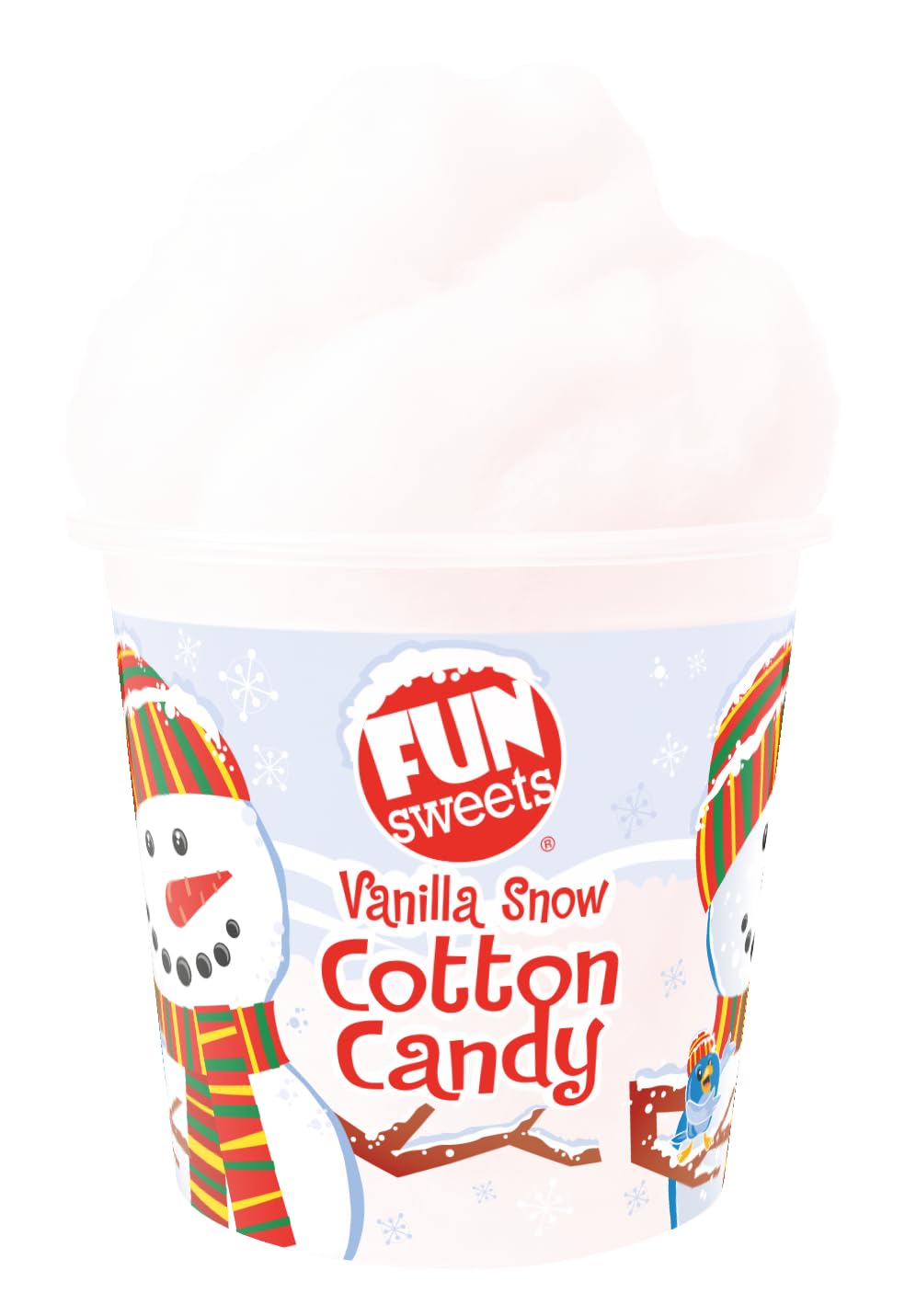 Fun Sweets Vanilla Snow Cotton Candy 2-Pack – Dye-Free White Cotton Candy (1.5 Oz Tubs) – Christmascandy Gifts & Stocking Stuffers – Holiday Party Favors – Winter Candybuffet