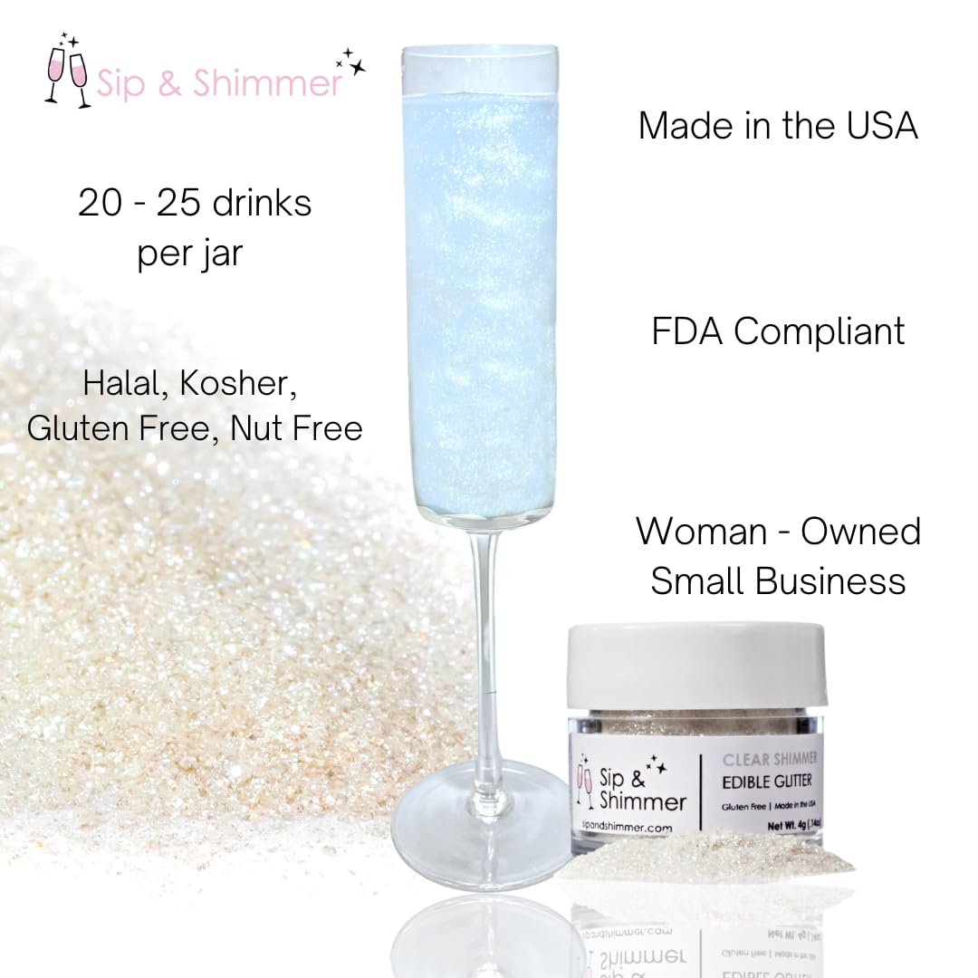 Sip & Shimmer Edible Glitter for Drinks - Food-Grade Cocktail Glitter - Bachelorette Pink & Clear