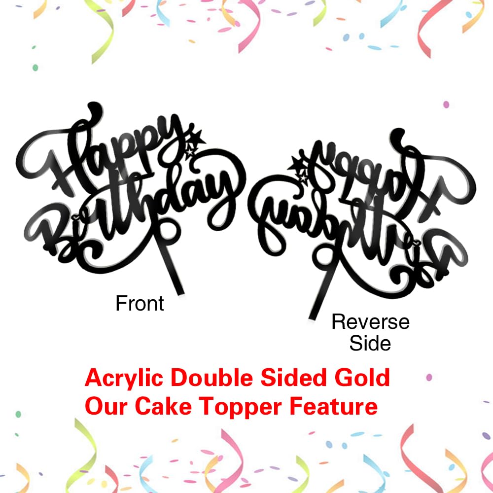 Crseniny Happy Birthday Cake Topper,Acrylic Black Birthday Sign Cake Decorations,Anniversary Party/Birthday Party Decoration Sup