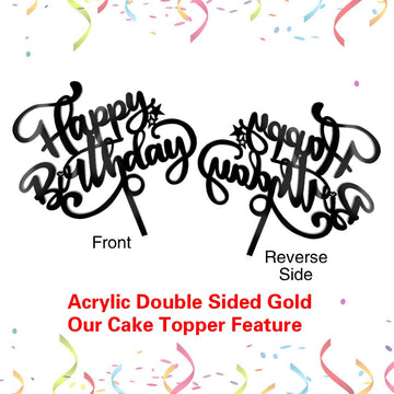 Crseniny Happy Birthday Cake Topper,Acrylic Black Birthday Sign Cake Decorations,Anniversary Party/Birthday Party Decoration Sup