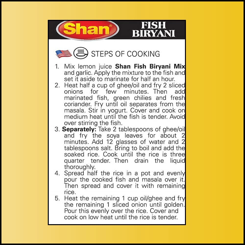 Shan Fish Biryani Recipe & Seasoning Mix 1.76 Oz (50G) - Aromatic Spice Powder For Spicy Fish Layered Pilaf, Fried Fish & Seafoo
