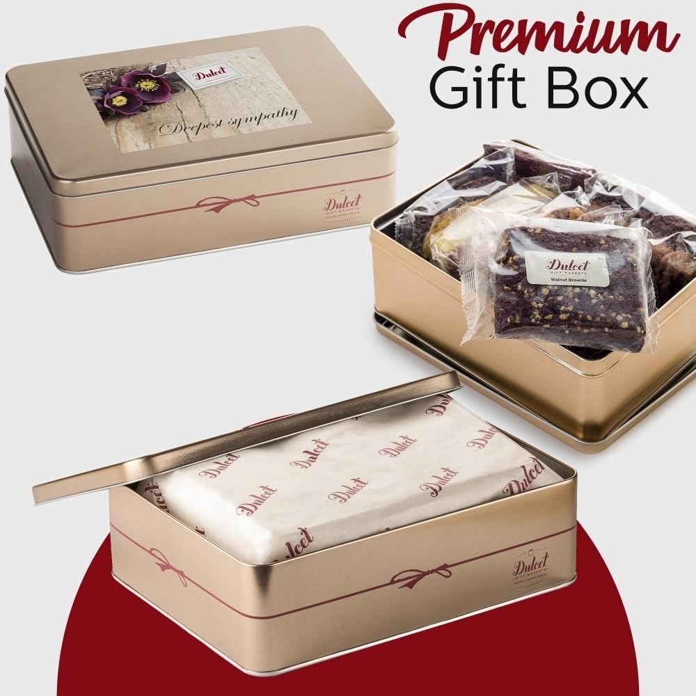Dulcet Gift Basket Sympathy Classic Old Fashioned Gift Tin Box Assorted Gourmet Treats Ideal Gift for Men, Women, Family, and, F