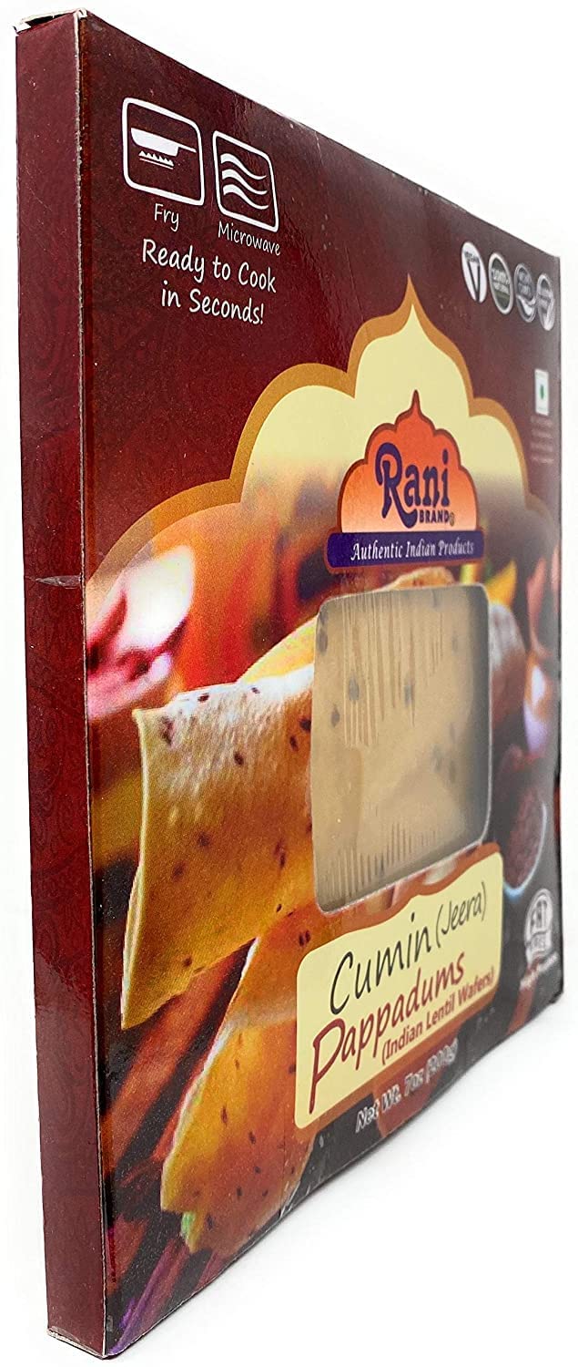 Rani Pappadums (Indian Lentil Wafer Snack) Jeera (Cumin) Papad 7Oz (200G) Approximately 15Pc, 7 Inches, Pack Of 2 ~ All Natural