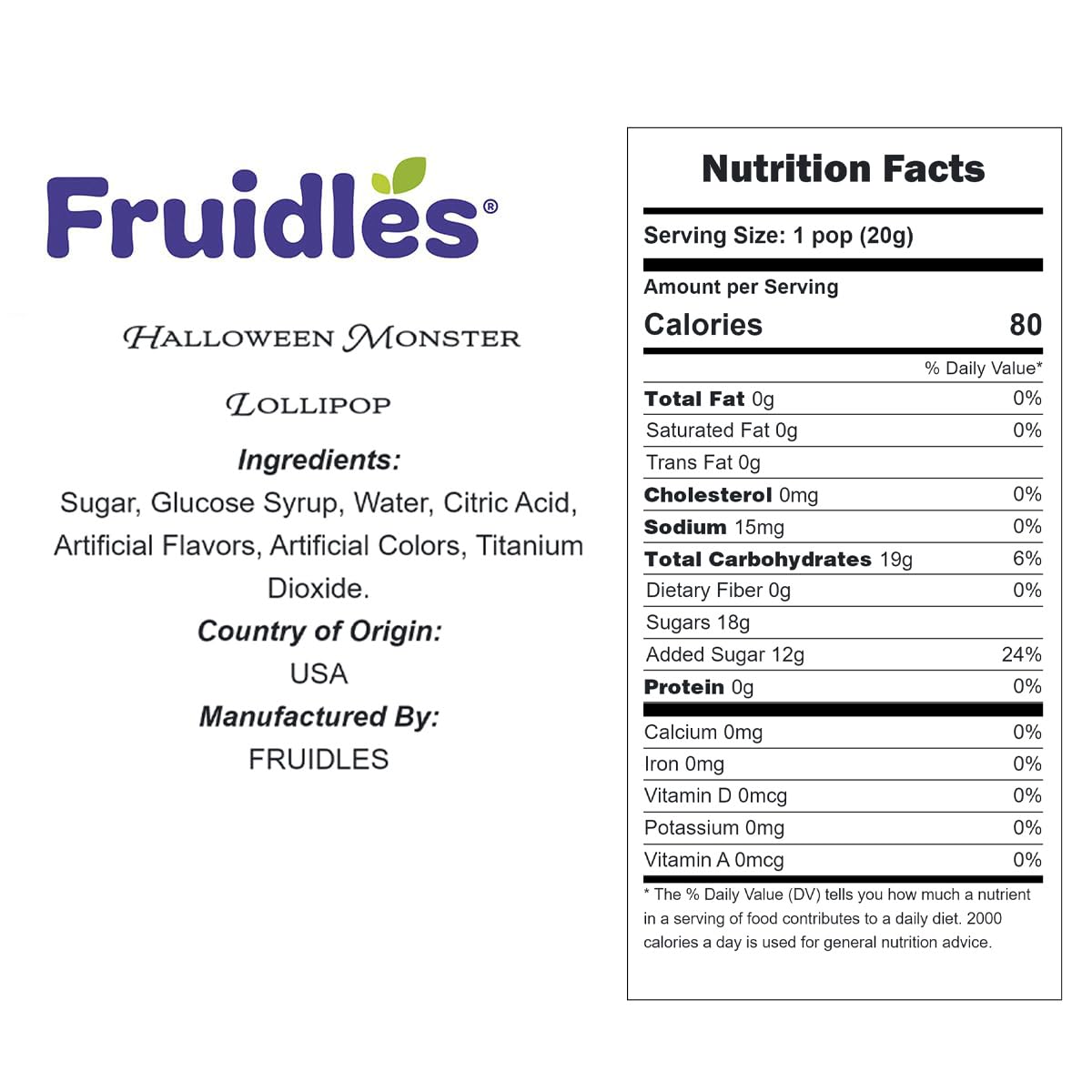 Fruidles Halloween Monster Lollipop, Variety Candy Suckers, Individually Wrapped, 2 Pounds