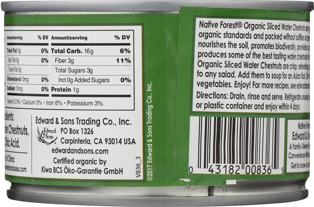 Native Forest Organic Sliced Water Chestnuts - Water Chestnuts Sliced Canned Organic, Water Chestnuts Canned, Usda Organic - 8 Ounce (Pack Of 1)