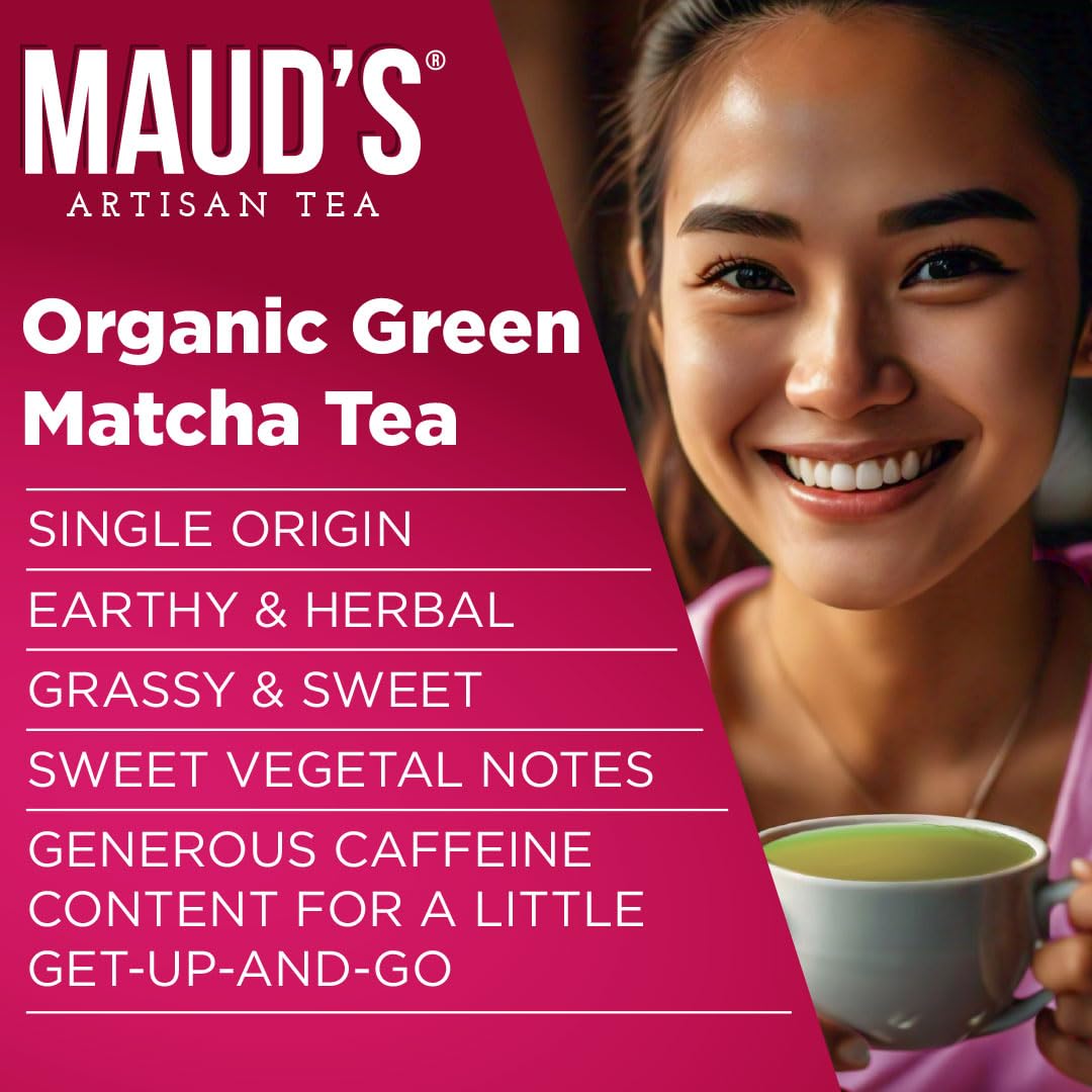 MAUDS Organic Matcha Green Tea Pods, 24ct, KCup Compatible, 100% Organic, Solar Energy Produced, Recyclable