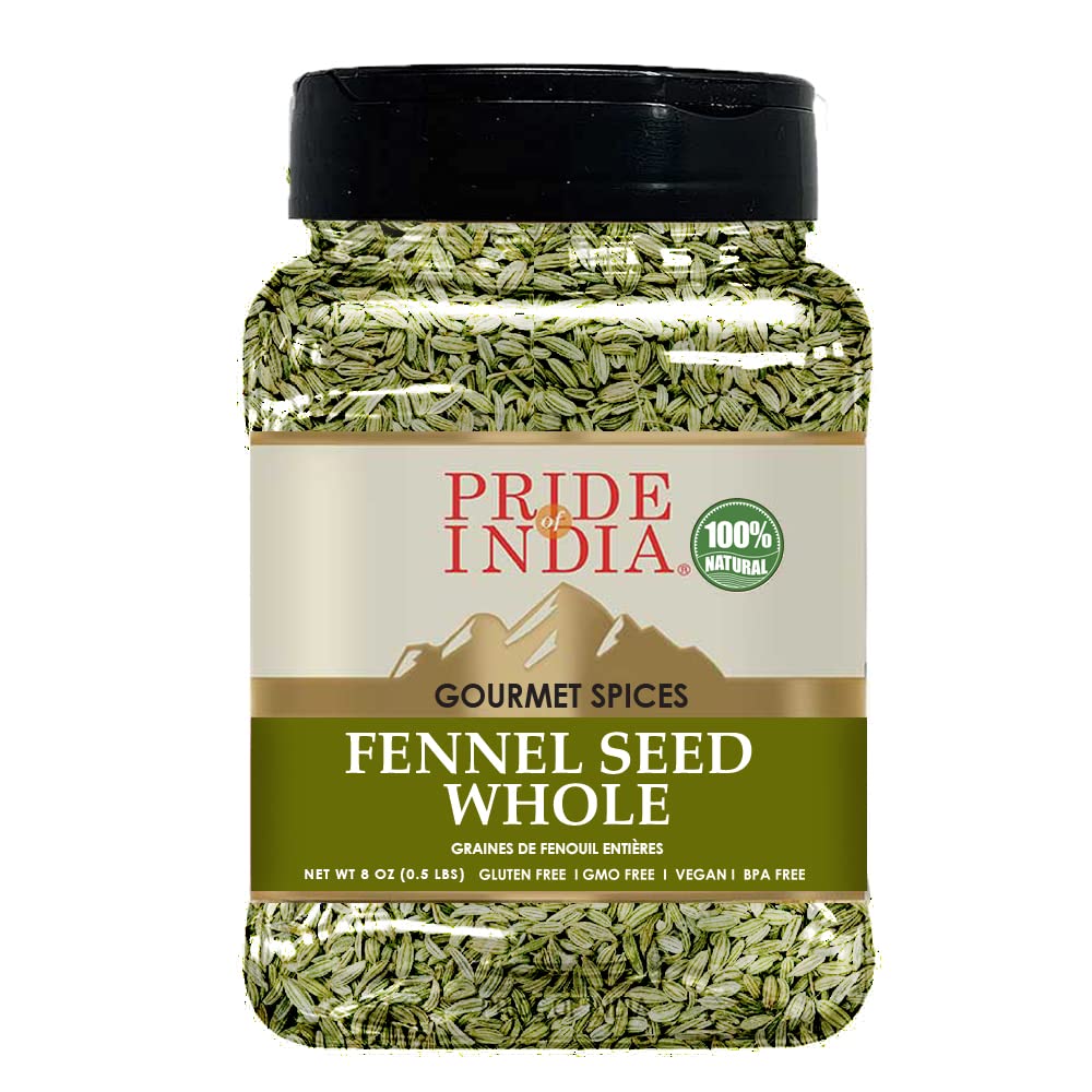 Pride of India - PACK of 6 - Fennel Seed Whole - Gourmet Spice - Fresh & Aromatic - Mouth Freshener - GMO/Gluten Free - Flavorin
