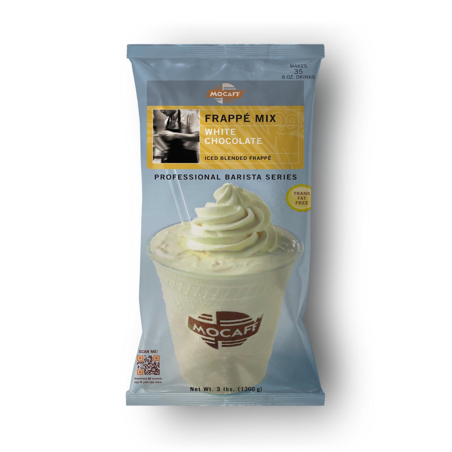 Mocafe White Chocolate Frappe Mix, Instant Blended Ice Beverage Powder, 3Lb Bulk Bag