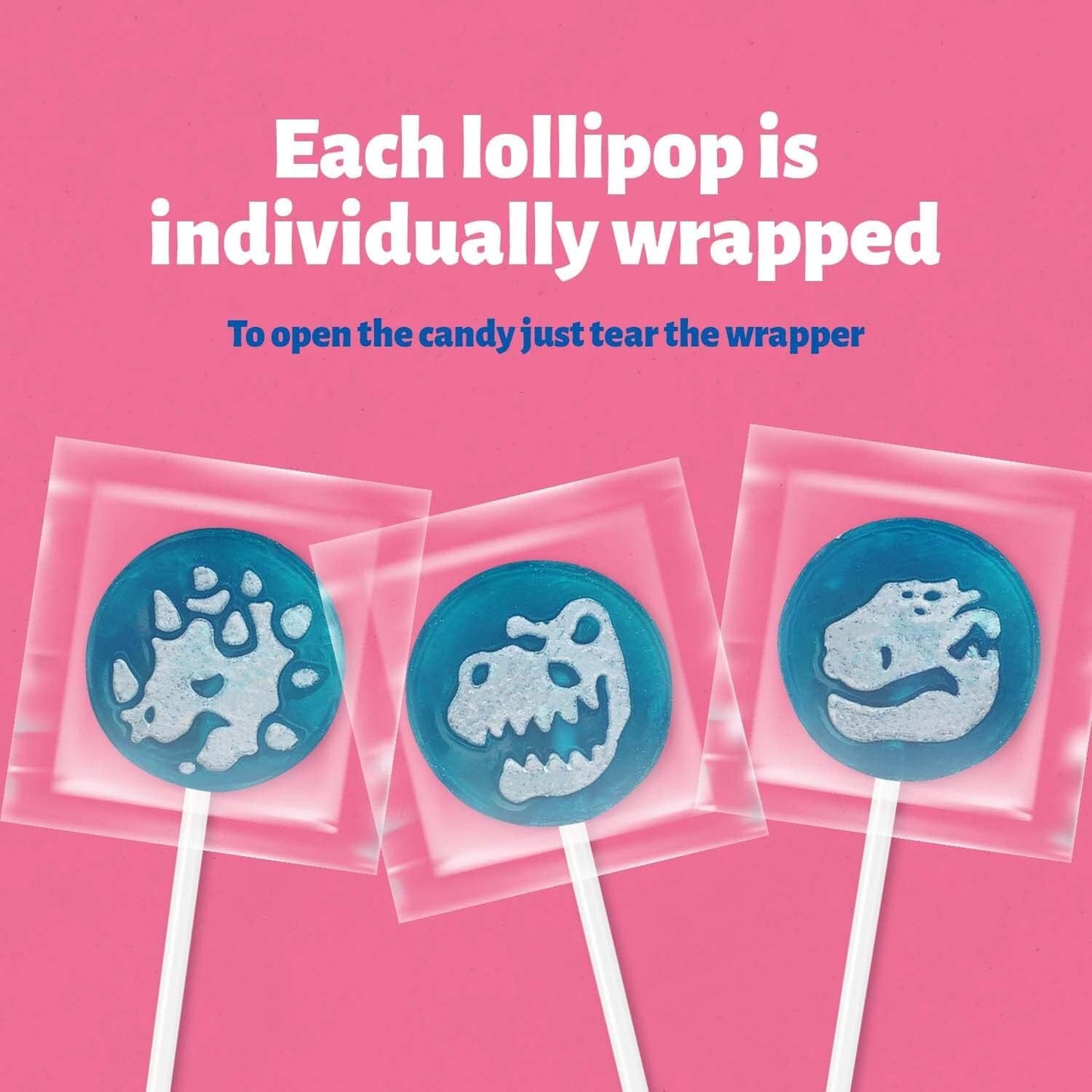 Dinos Lollipops - 2 Pound Bulk Pack (About 110 Count) - Icing Tattoo Suckers - Wildberry Flavor - Individually Wrapped