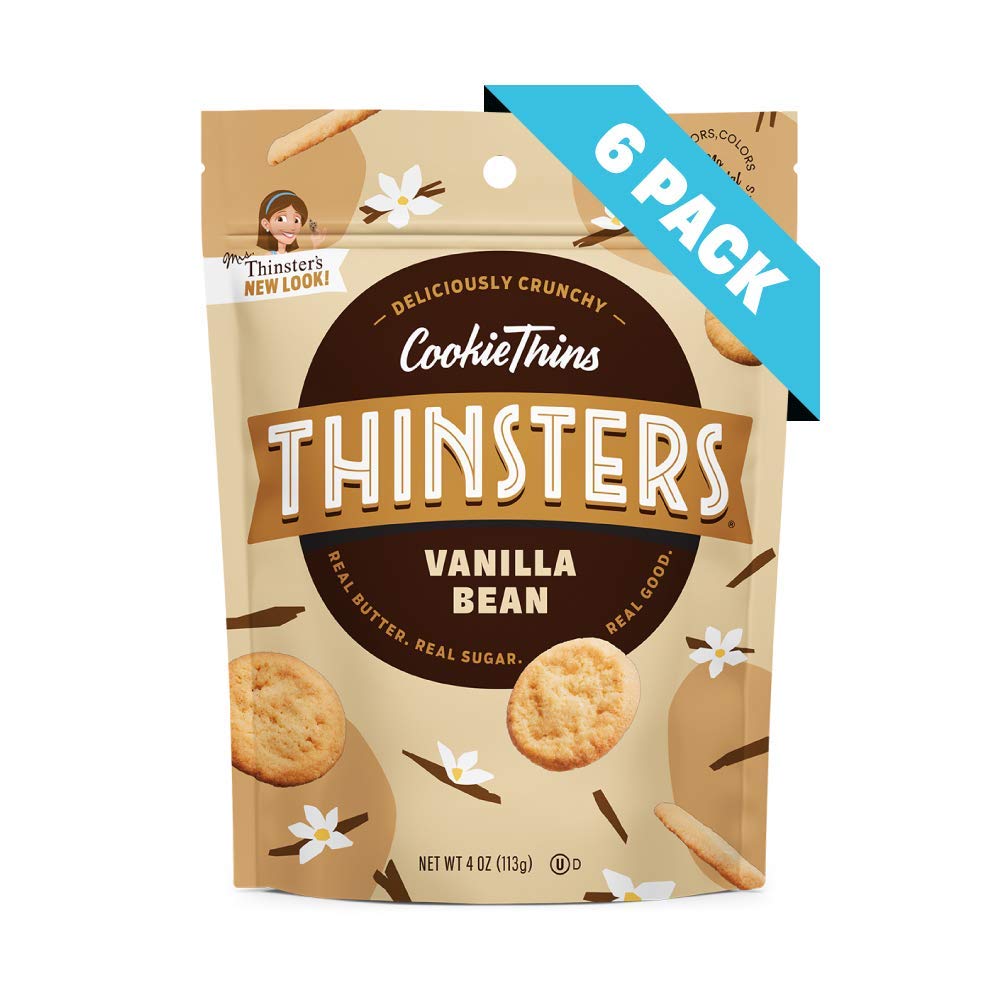 Thinsters Cookie Thins Cookies, Vanilla Bean, 4Oz (Pack Of 6), Non-Gmo, Peanut Free, No Corn Syrup, Crunchy Cookies, No Artifici