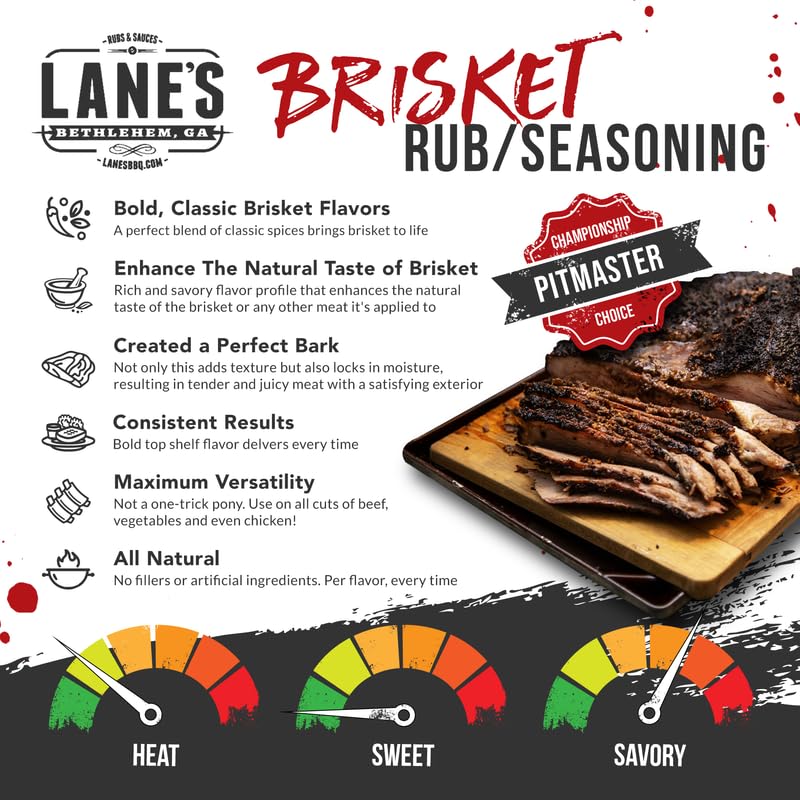 Lanes Brisket Rub for Smoker, All-Natural BBQ Seasoning, 4.6 Oz, Brown